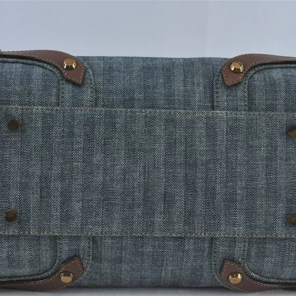 Authentic BURBERRY BLUE LABEL Hand Bag satchel Denim Leather Blue